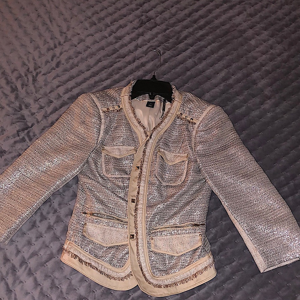 Textured Metallic Silver Women's Blazer Jacket